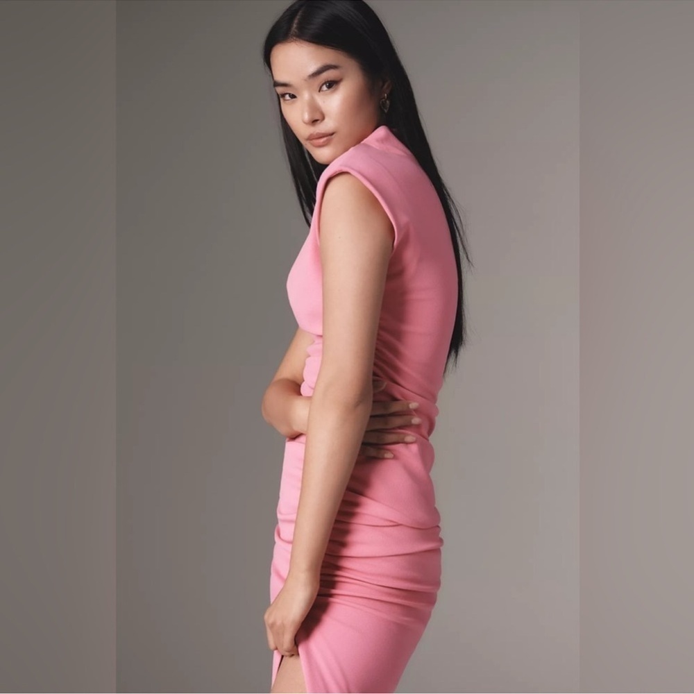NWT! The Maya Ruched Baby Pink Cowl-Neck Dress By Anthropologie - Multiple 🧳 - Picture 4 of 11